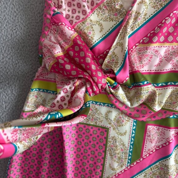 Zara Patchwork Print Scarf Pink Green Mini Deep V - Picture 16 of 16